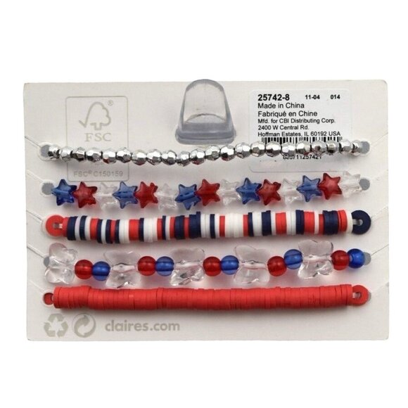 Claires 4th Of July Beaded Bracelet Set With USA Charm & Star Accents - Picture 3 of 5
